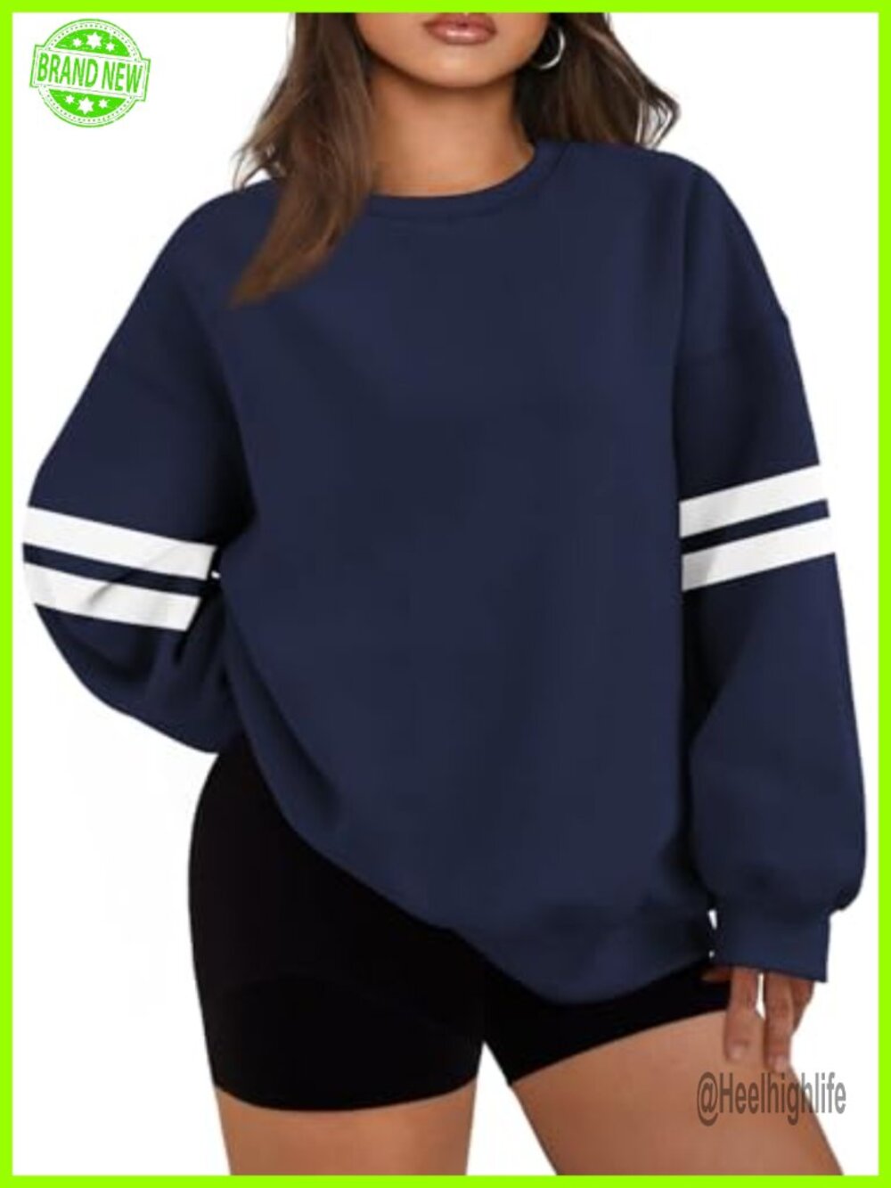 Women's Plus Size Striped Crewneck Sweatshirt Long Sleeve Pullover
